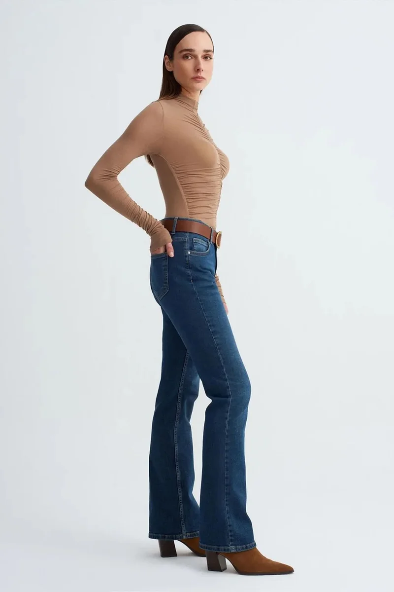 Dilvin Mid Blue Denim DILVIN Low-Waist Straight-Leg Jeans for Women | Best Price UAE
