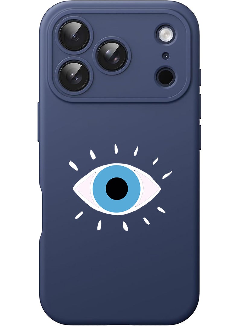 Theodor Protective Slim Fit Case Liquid Silicone Cover with Full Body Protection Anti-Scratch Shockproof Case For Apple iPhone 17 Pro Max (Blue) Eye - White - Image 1