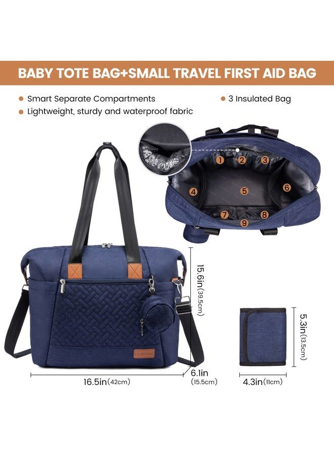 Lovevook Diaper Bag Tote, Large Baby Tote Bag, Travel Diaper Tote for Mom and Dad with Changing Pad and First Aid Bag,Navy Blue, Navy Blue, Large, Casual Fashional Large Capacity - Image 4