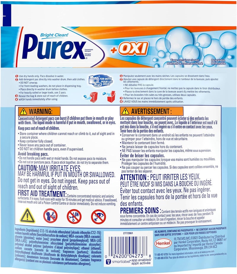Purex 4-in-1 + OXI Laundry Detergent Pacs, Fresh Morning Burst, 22Count, Pack of 6, 132 Total Loads - Image 3
