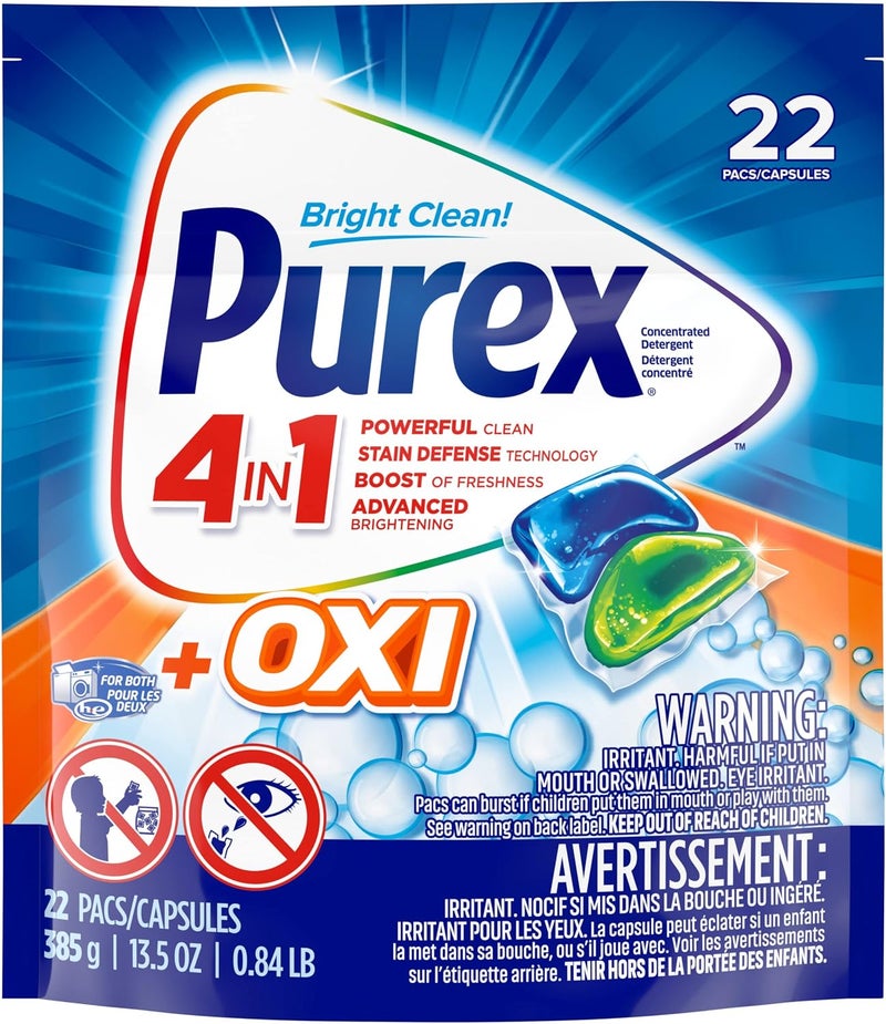 Purex 4-in-1 + OXI Laundry Detergent Pacs, Fresh Morning Burst, 22Count, Pack of 6, 132 Total Loads - Image 2