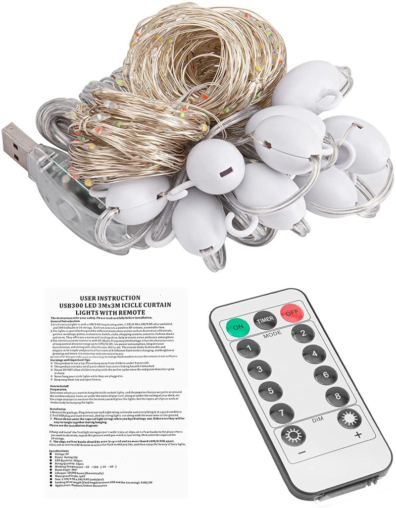 MIRADH 300 LED Fairy Curtain Lights with Remote Control Adjustable Brightness, USB Operated for Home Decoration, Diwali Decoration, Bedroom Outdoor Birthday Balloon (White) - Image 5