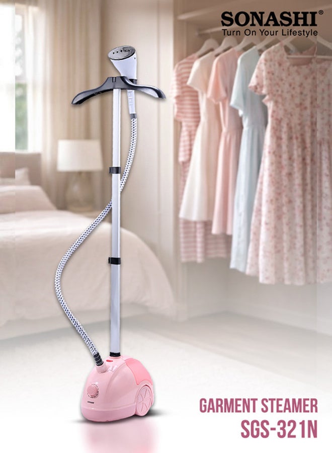 SONASHI Garment Steamer – Mechanical Control with 11 Fabric Levels | 1.8L Water Tank, Steam Flow 33–39g/min | Heat-Resistant Handle, Auto Power Off & Overheat Protection | ABS Hanger, PVC Steam Hose, Extendable Aluminium Pole | 1.8 L 2000 W SGS-321N Pink - Image 1