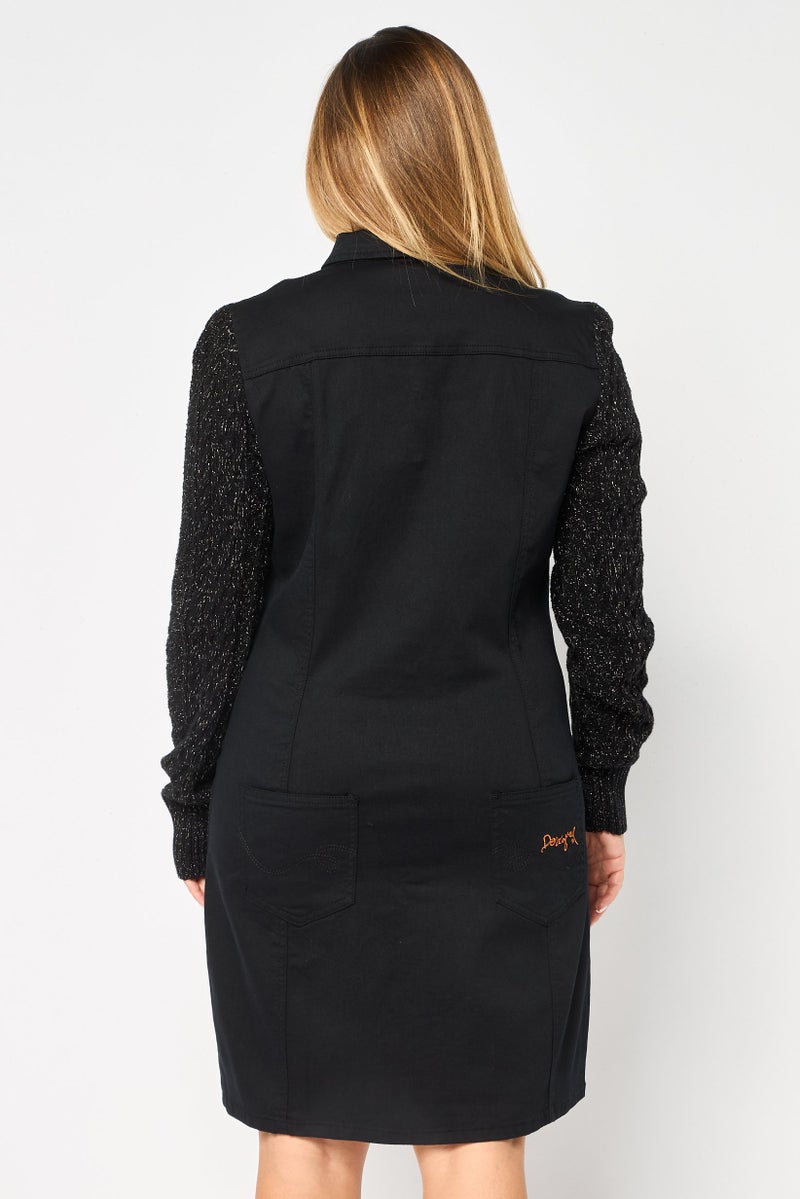 DESIGUAL Women Textured Denim Midi Dress, Black - Image 4