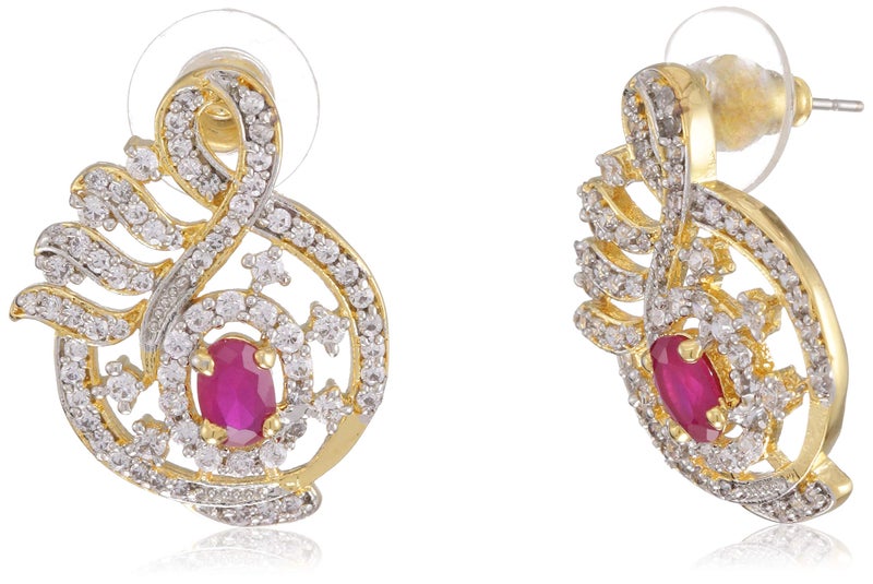 Estele 24 Kt Gold and Silver Plated American Diamond Mango Leaf Stud Earrings For Women - Image 1