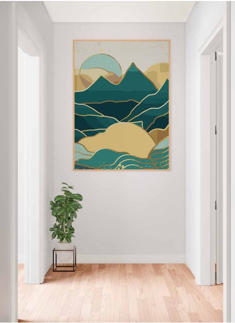Canvas Wall Art Stretched Over Wooden Frame with Gold Floating Frame, Mountains Pattern Painting, For Home, Living Room, Office Decor