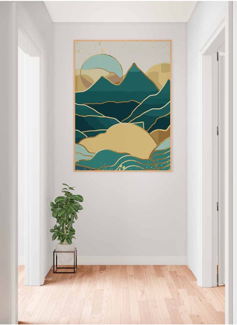 LOWHA - Canvas Wall Art Stretched Over Wooden Frame with Gold Floating Frame, Mountains Pattern Painting, For Home, Living Room, Office Decor - Image 1