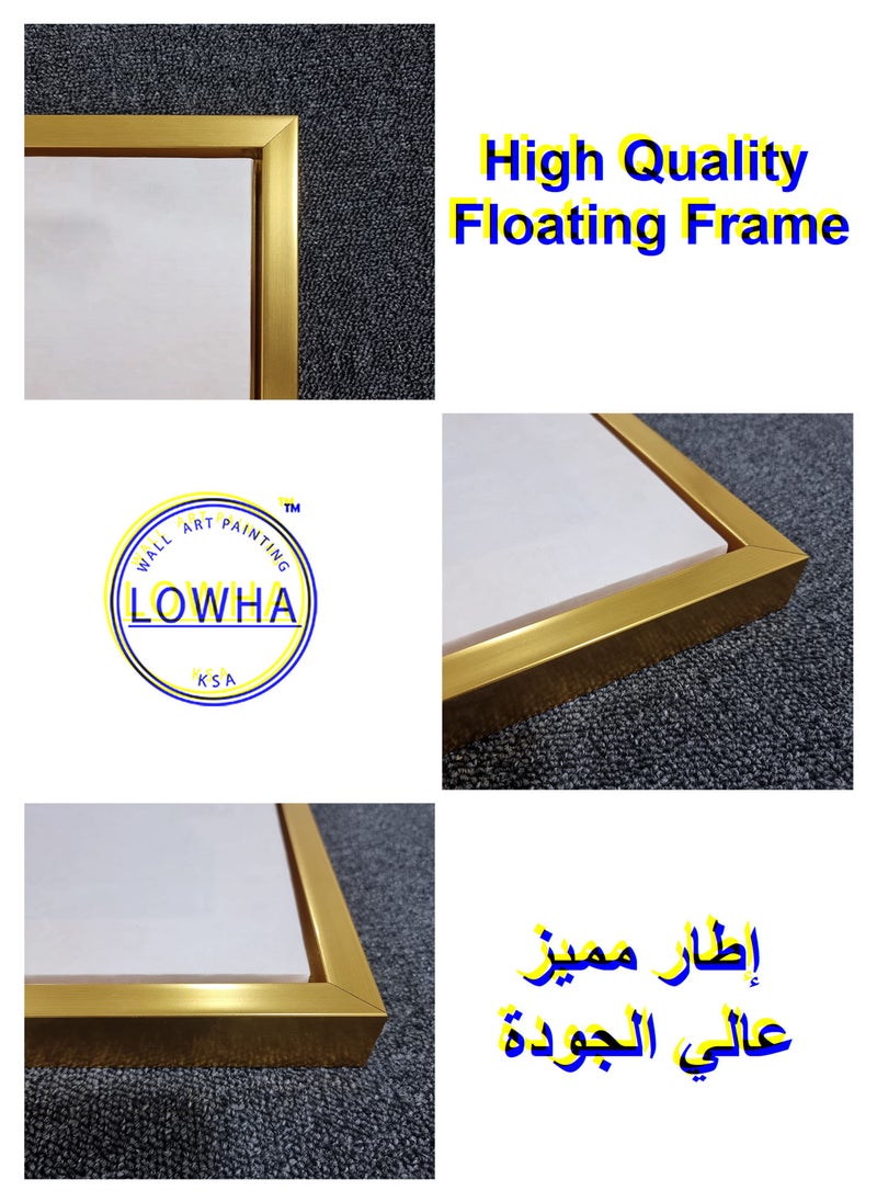 LOWHA - Canvas Wall Art Stretched Over Wooden Frame with Gold Floating Frame, Mountains Pattern Painting, For Home, Living Room, Office Decor - Image 1