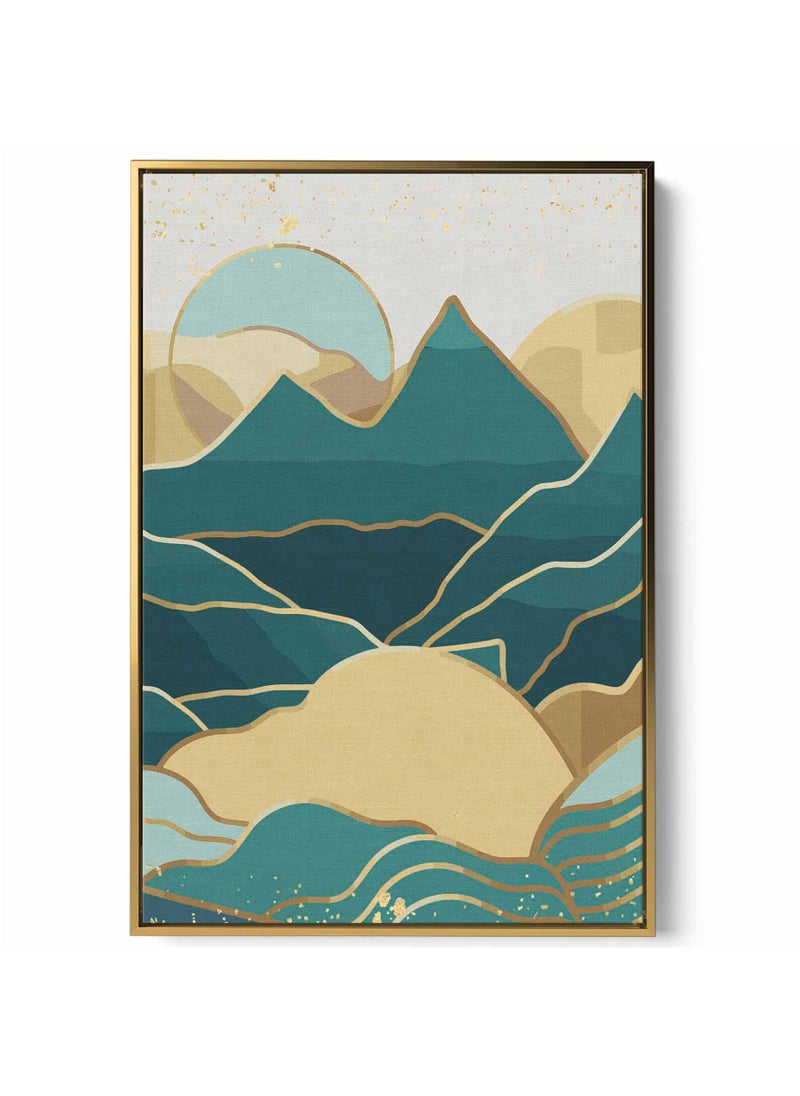 LOWHA - Canvas Wall Art Stretched Over Wooden Frame with Gold Floating Frame, Mountains Pattern Painting, For Home, Living Room, Office Decor - Image 1