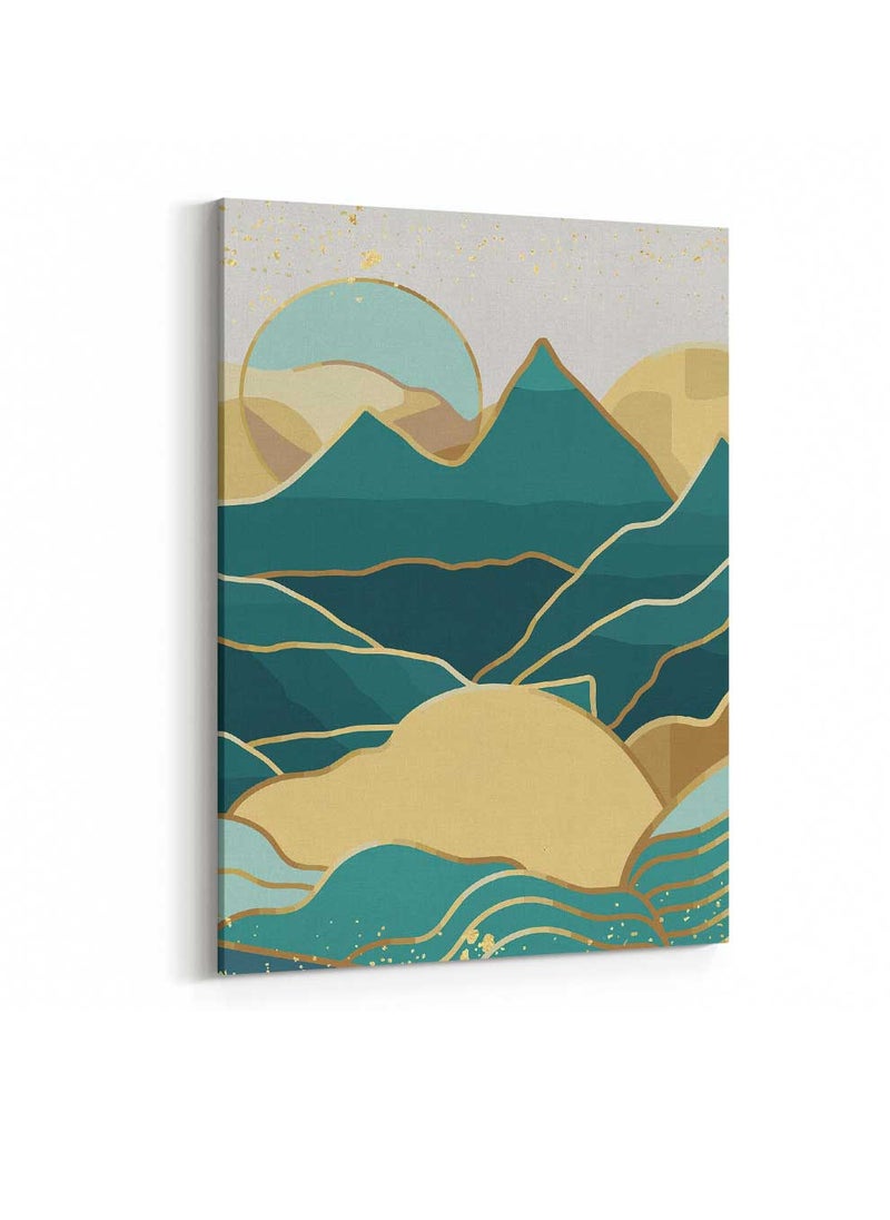 LOWHA - Canvas Wall Art Stretched Over Wooden Frame with Gold Floating Frame, Mountains Pattern Painting, For Home, Living Room, Office Decor - Image 1