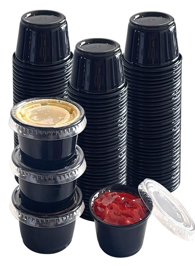 SUCITY 2oz Black Condiment Cups with Lids, (50 Pack) Jello Shot Cups, Dipping Sauce Cups, Portion Containers with Lids Ideal for Sauces - Image 1