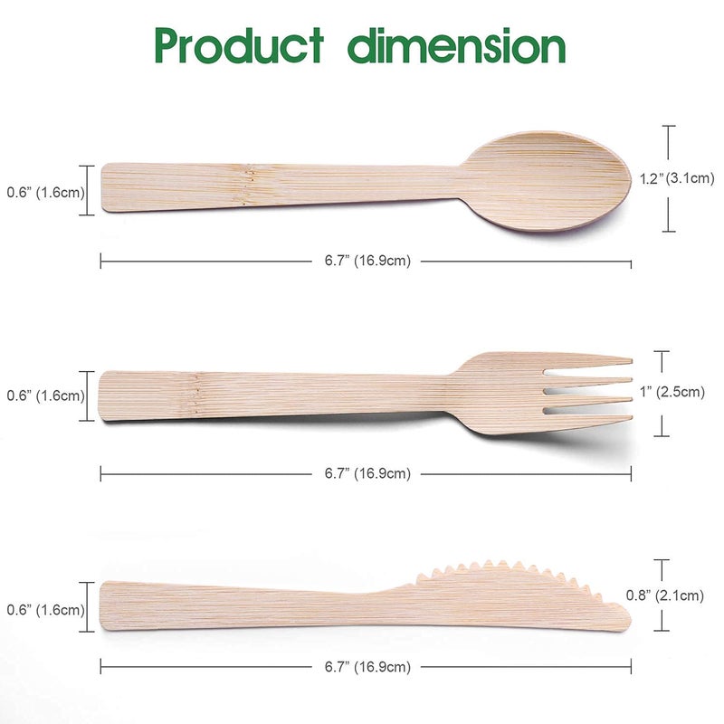Banbu Bamboo Disposable Utensils (200PK: 80 Forks 80 Spoons 40 Knives) Compostable Eco Friendly Natural Biodegradable Bamboo Utensil/Cutlery Set Disposable Forks Knives and Spoons Set  - Image 2