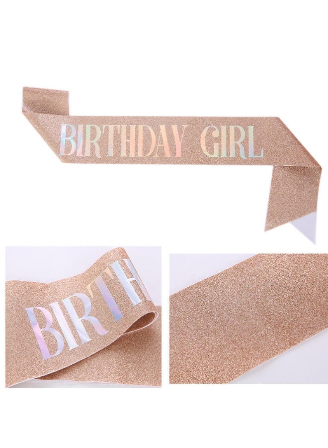Birthday Queen Sash & Rhinestone Headband Set, Birthday Crowns for Girl, Rose Gold Glitter Birthday Sash Birthday Tiara Gifts for Girl Birthday Party Supplies  - Image 5