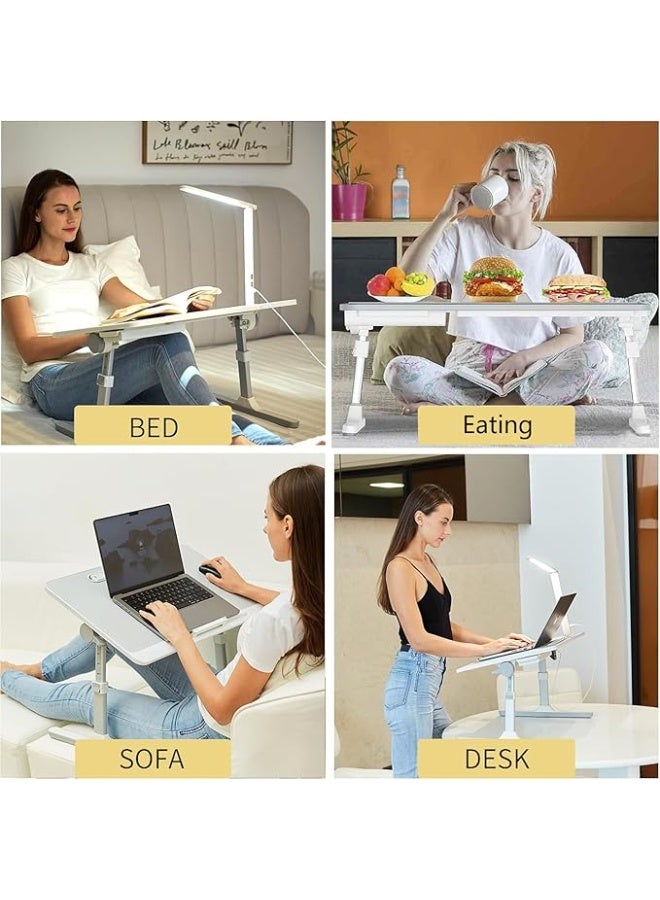 طاولة لابتوب قابلة للطي مع إضاءة LED ودرج تخزين، مكتب محمول للسرير والقراءة والدراسة والعمل من المنزل - Image 5
