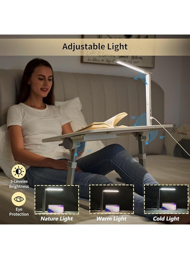 طاولة لابتوب قابلة للطي مع إضاءة LED ودرج تخزين، مكتب محمول للسرير والقراءة والدراسة والعمل من المنزل - Image 4