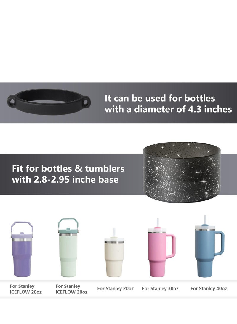 7Pcs Black Stanley Cup Accessories Set - Water Bottle Handle Strap, Silicone Flower Straw Topper Cover Cap, Silicone Stanley Boot, Pompom and Flower Charms for Stanley Cup Tumbler 30oz 40oz - Image 4