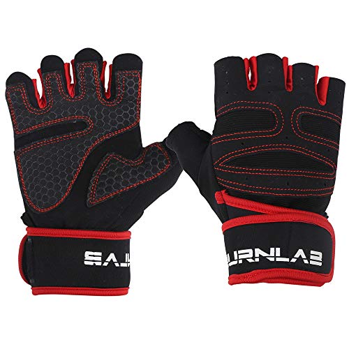 BURNLAB Gym Gloves with Wrist Support (Red, X-Large) - Image 2