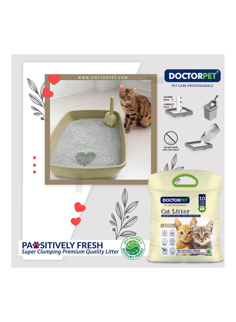DOCTERPET Doctor Pet Cat Litter Unscented 10L – 100% Natural Clumping Bentonite, Ultra Absorbent,Easy Scooping, Dust-Free, Odor Control, Easy Scooping, Hypoallergenic & Non-Stick Paw Formula - Image 3