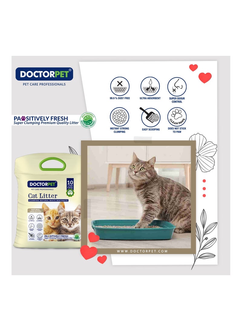 DOCTERPET Doctor Pet Cat Litter Unscented 10L – 100% Natural Clumping Bentonite, Ultra Absorbent,Easy Scooping, Dust-Free, Odor Control, Easy Scooping, Hypoallergenic & Non-Stick Paw Formula - Image 4