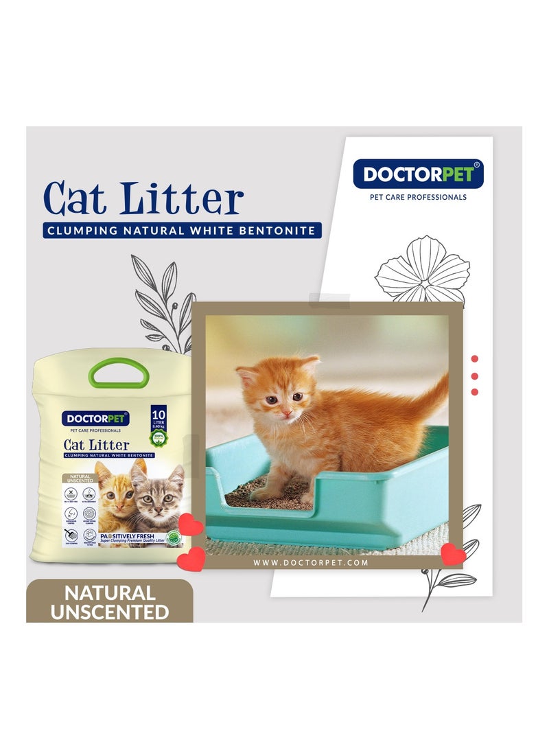 DOCTERPET Doctor Pet Cat Litter Unscented 10L – 100% Natural Clumping Bentonite, Ultra Absorbent,Easy Scooping, Dust-Free, Odor Control, Easy Scooping, Hypoallergenic & Non-Stick Paw Formula - Image 2