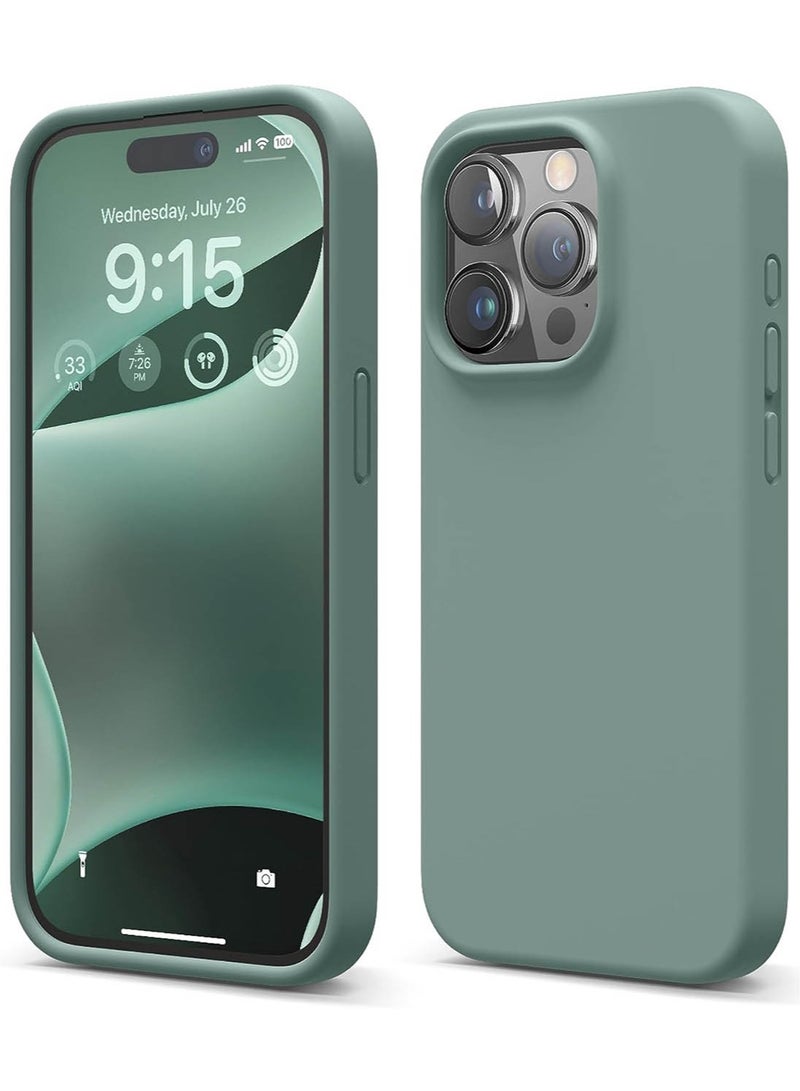 Elago Liquid Silicone for iPhone 15 PRO Case Cover with Full Body Protection, Shockproof, Slim, Anti-Scratch Soft Microfiber Lining - Midnight Green - Image 1