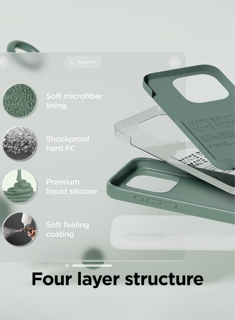 Elago Liquid Silicone for iPhone 15 PRO Case Cover with Full Body Protection, Shockproof, Slim, Anti-Scratch Soft Microfiber Lining - Midnight Green - Image 4