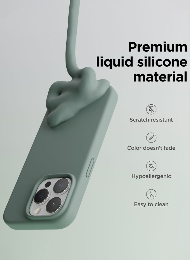 Elago Liquid Silicone for iPhone 15 PRO Case Cover with Full Body Protection, Shockproof, Slim, Anti-Scratch Soft Microfiber Lining - Midnight Green - Image 3