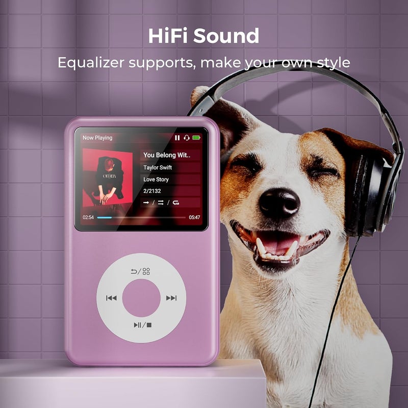 innioasis Mp3 Music Player with Bluetooth 128G Portable Video Digital Music Player Mini HiFi Sound (Purple) - Image 5