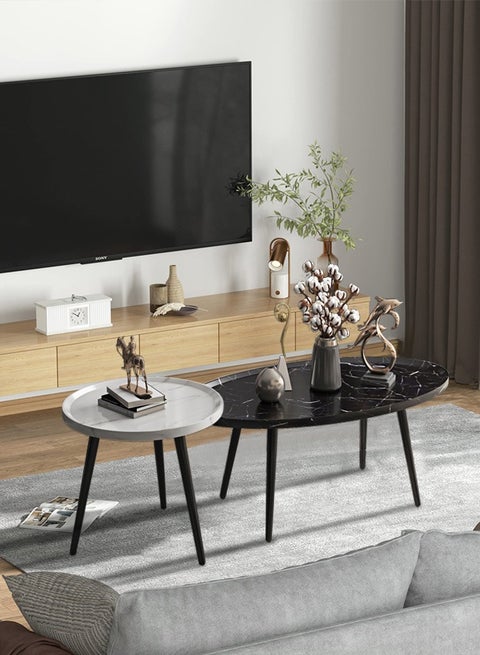 Sets of 2 Nordic Light Luxury Living Room Coffee Table Simple Modern Home Combination Small Table Hotel Creative Sofa Side Table Nesting Coffee Table with Sturdy Metal Frame(40CM White+80CM Black)