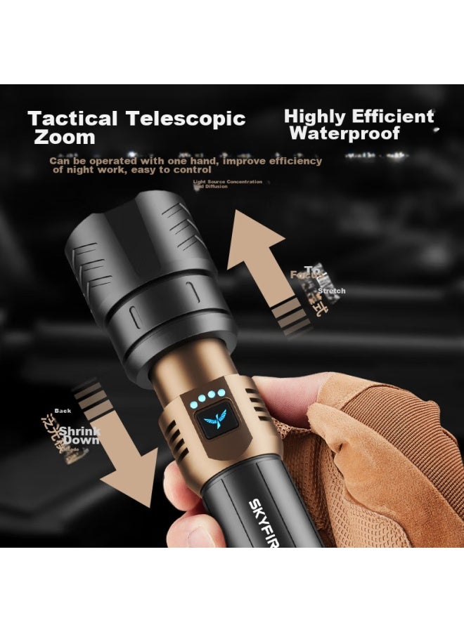 SkyFire Tianhuo Flashlight, Canglong عالي الكثافة فائق السطوع قابل للتكبير بعيد المدى عمر بطارية فائق الطول قابل لإعادة الشحن للاستخدام المنزلي العسكري في الهواء الطلق البقاء على قيد الحياة في البرية استخدام خاص - Image 5