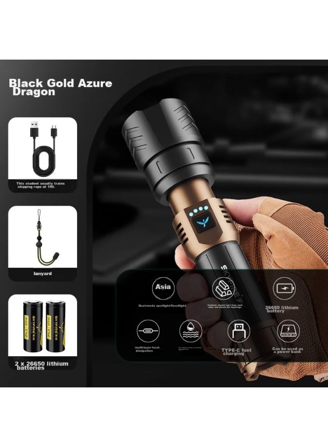 SkyFire Tianhuo Flashlight, Canglong عالي الكثافة فائق السطوع قابل للتكبير بعيد المدى عمر بطارية فائق الطول قابل لإعادة الشحن للاستخدام المنزلي العسكري في الهواء الطلق البقاء على قيد الحياة في البرية استخدام خاص - Image 4