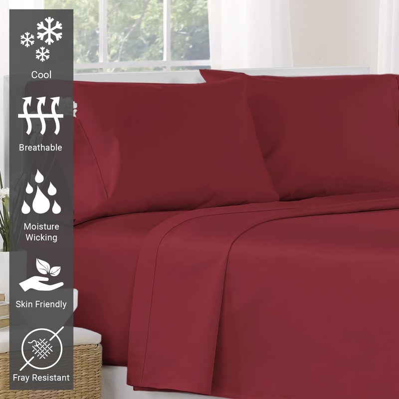 PIZUNA 100% Cotton Flat Bedsheet Double Bed 230x280 cm Rio Red 1 PC, 400 Thread Count Luxurious Long Staple Cotton Sateen Weave Bed Sheet Rio Red (ملاءة سرير مسطحة من القطن 100%) - Image 2