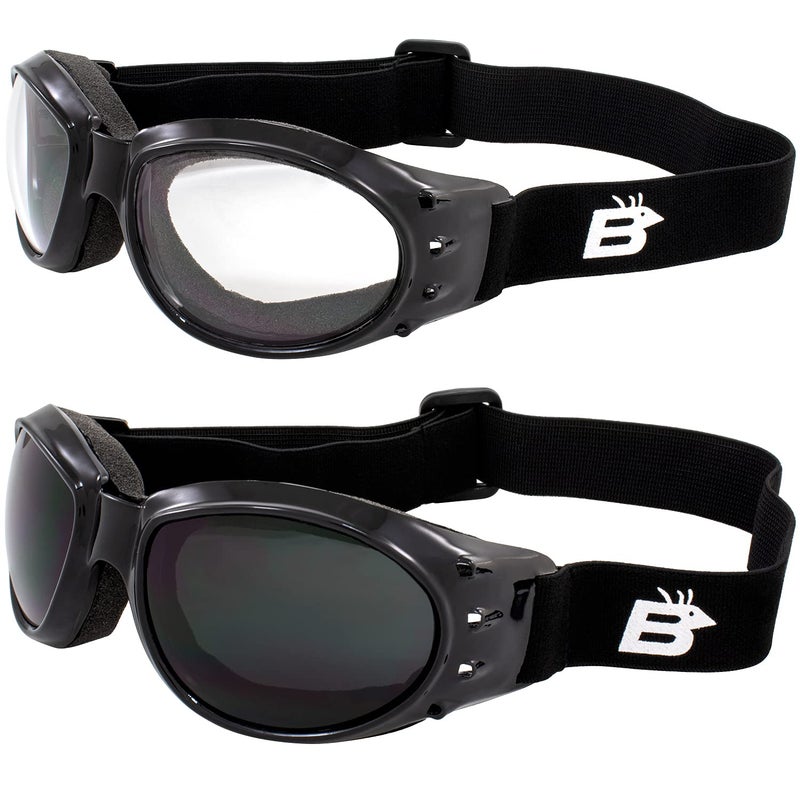 Birdz Eyewear Eagle Red Baron Motorcycle Airsoft Goggles Clear and Super Dark Lenses for AllWeather ATV Biker Extreme Sports and Dust Protection