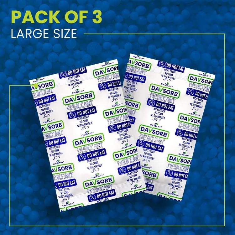CILICAnT Varied dimensions DAVSORB Dehumidifier Room Moisture Absorber Sachet for Home, Cars, Electronic items, Wardrobe & Shoe Racks | Fights Excess Moisture & Prevents Mould & Fungus; 100gm-pack of 3, White (Large) Durability boosted processed material - Image 2