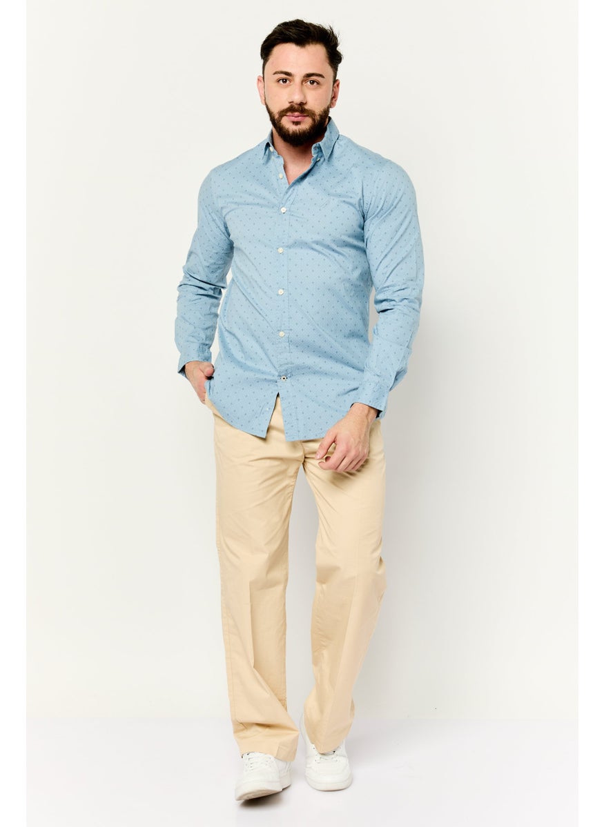 NAUTICA Men Slim Fit Allover Print Long Sleeves Casual Shirt, Light Blue  - Image 2