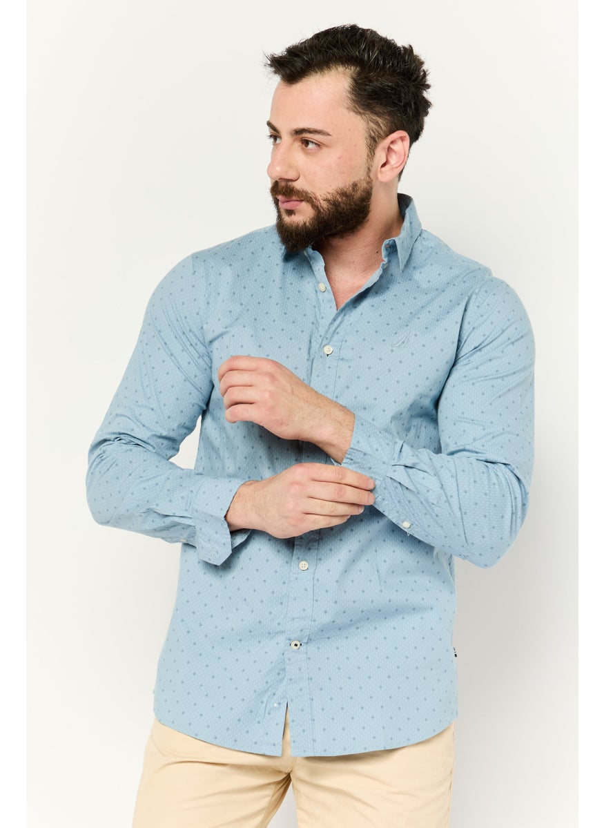 NAUTICA Men Slim Fit Allover Print Long Sleeves Casual Shirt, Light Blue  - Image 1