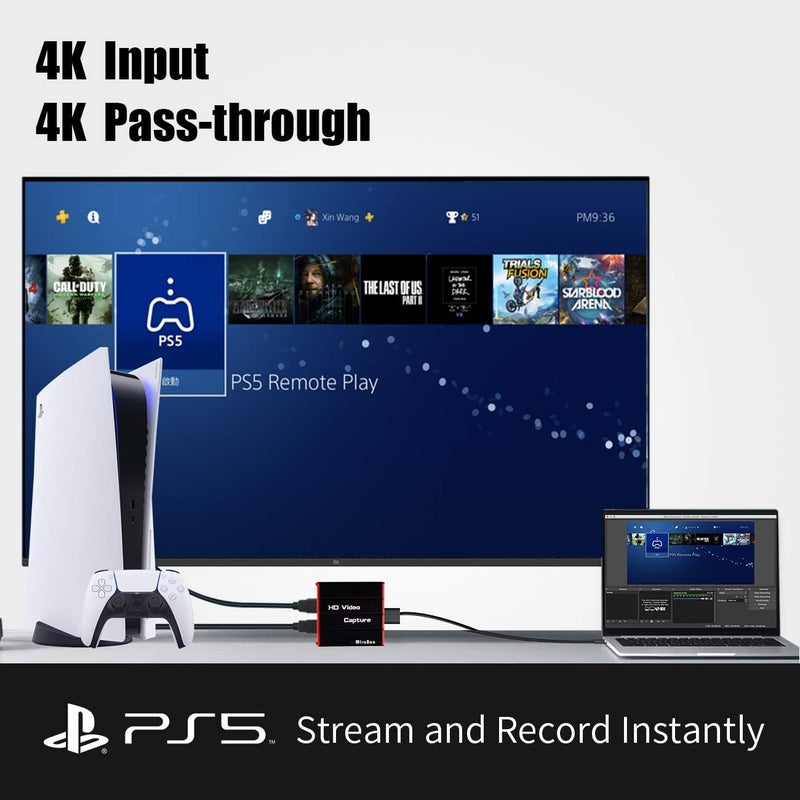 MiraBox USB3.0 HDMI Video Capture Card for Nintendo Switch, 1080P 60FPS HD Game Capture Device Cam Link With HDMI Passthrough Work with DSLR Xbox PS4 for OBS Twitch Game Live Streaming and Recording - Image 3