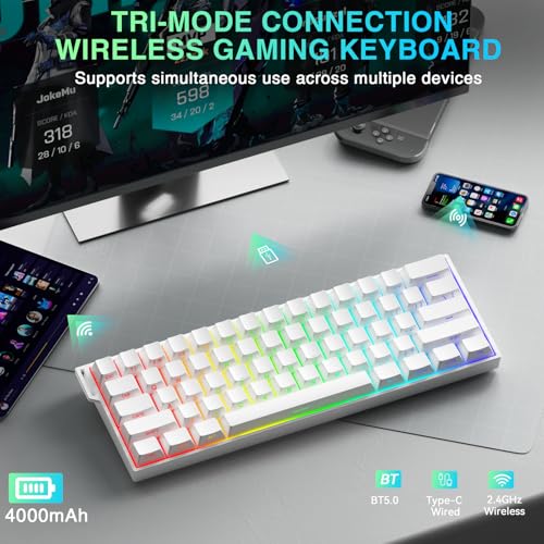 CORBOBO Aula MINI60 HE PRO Wireless Gaming Keyboard 60%,Hall Effect Rapid Trigger Magnetic Keyboard,8000Hz Polling,Tri-Mode(BT5.0/2.4GHz/USB-C),RGB Hot Swappable Compact Mechanical Keyboard for Gamer(White) - Image 3