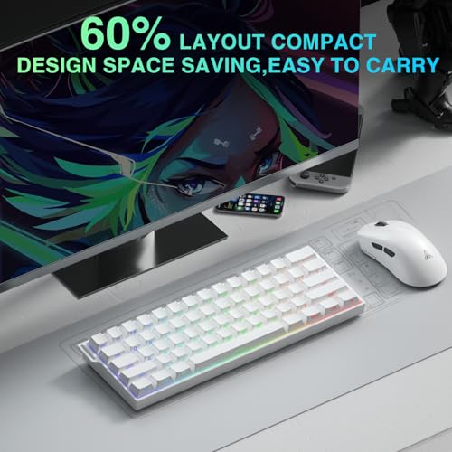 CORBOBO Aula MINI60 HE PRO Wireless Gaming Keyboard 60%,Hall Effect Rapid Trigger Magnetic Keyboard,8000Hz Polling,Tri-Mode(BT5.0/2.4GHz/USB-C),RGB Hot Swappable Compact Mechanical Keyboard for Gamer(White) - Image 4