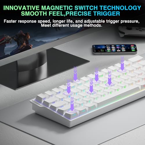 CORBOBO Aula MINI60 HE PRO Wireless Gaming Keyboard 60%,Hall Effect Rapid Trigger Magnetic Keyboard,8000Hz Polling,Tri-Mode(BT5.0/2.4GHz/USB-C),RGB Hot Swappable Compact Mechanical Keyboard for Gamer(White) - Image 5