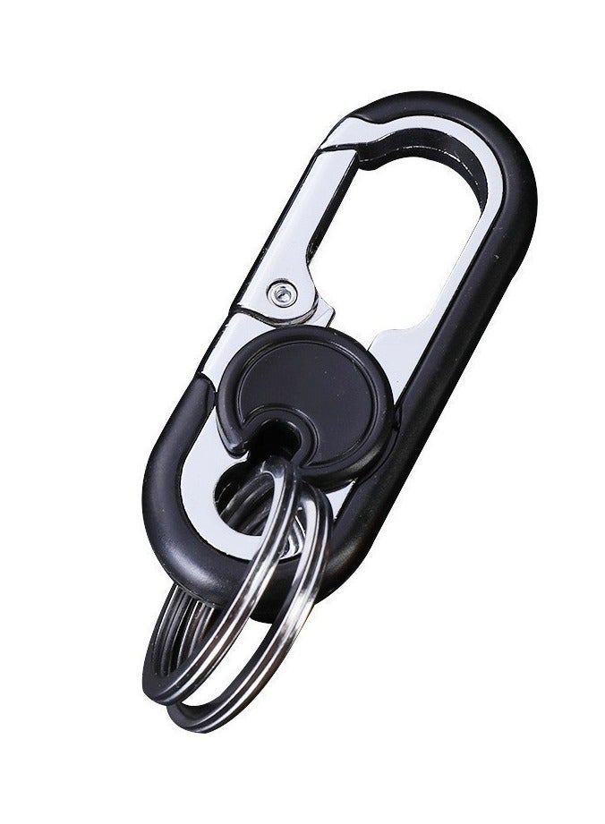 كليب مفاتيح معدني مزدوج الحلقة - خطاف حزام قابل للفصل لتنظيم مفاتيح السيارة (أسود/فضي) - Image 1