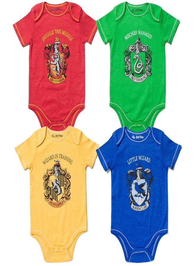 Harry Potter Gryffindor Hufflepuff Ravenclaw Slytherin Infant Baby Boys 4 Pack Bodysuits 18 Months - Image 1