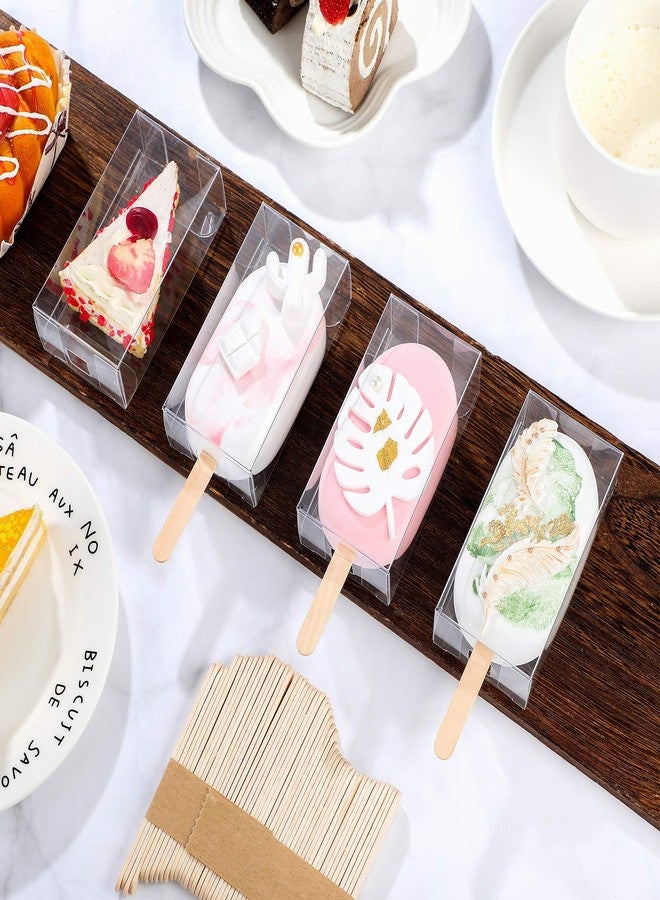 Patelai 75 Pcs Clear Ice Cream Lolly Cakesicle Boxes Set 25 Clear PET Box Ice Cream Plastic Cake Candy Treat Container with 50 Wooden Sticks for DIY Baking Wedding Birthday Party Favor - Image 1