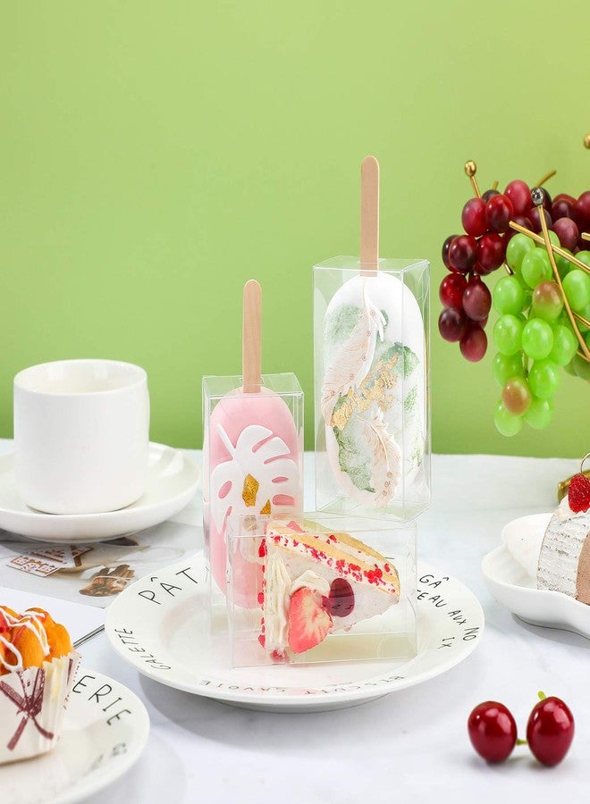 Patelai 75 Pcs Clear Ice Cream Lolly Cakesicle Boxes Set 25 Clear PET Box Ice Cream Plastic Cake Candy Treat Container with 50 Wooden Sticks for DIY Baking Wedding Birthday Party Favor - Image 4