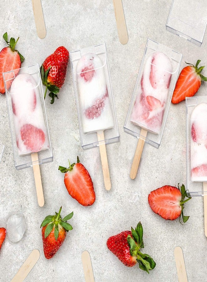 Patelai 75 Pcs Clear Ice Cream Lolly Cakesicle Boxes Set 25 Clear PET Box Ice Cream Plastic Cake Candy Treat Container with 50 Wooden Sticks for DIY Baking Wedding Birthday Party Favor - Image 3