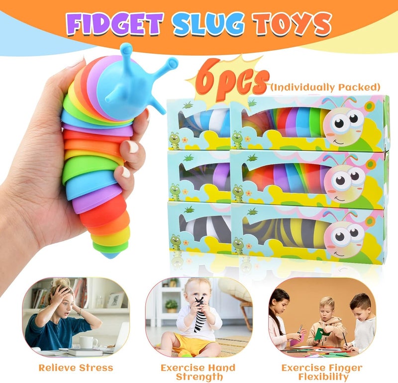 Cevioce Sensory Slug Fidget Toys for Adults & Kids, 6Pcs Cute Autism Sensory Toys for Autistic Children, Party Favors, Toddler & Travel Toys Age 3+ - Image 4