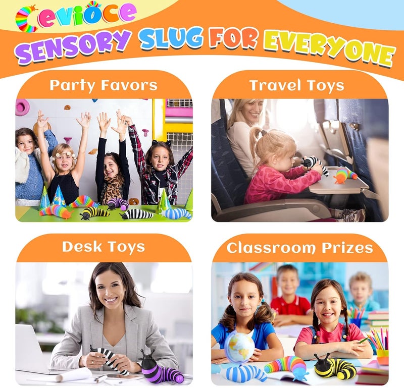 Cevioce Sensory Slug Fidget Toys for Adults & Kids, 6Pcs Cute Autism Sensory Toys for Autistic Children, Party Favors, Toddler & Travel Toys Age 3+ - Image 5