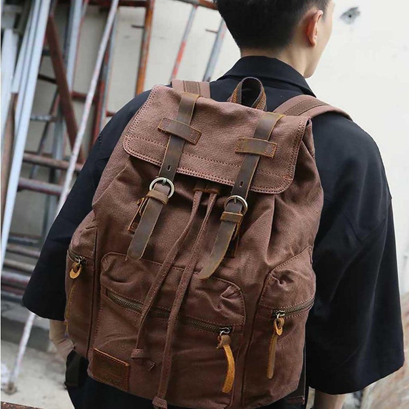 AUGUR High Capacity Canvas Vintage Backpack - for Camping Hiking Travel 12-17" Laptop - Image 5