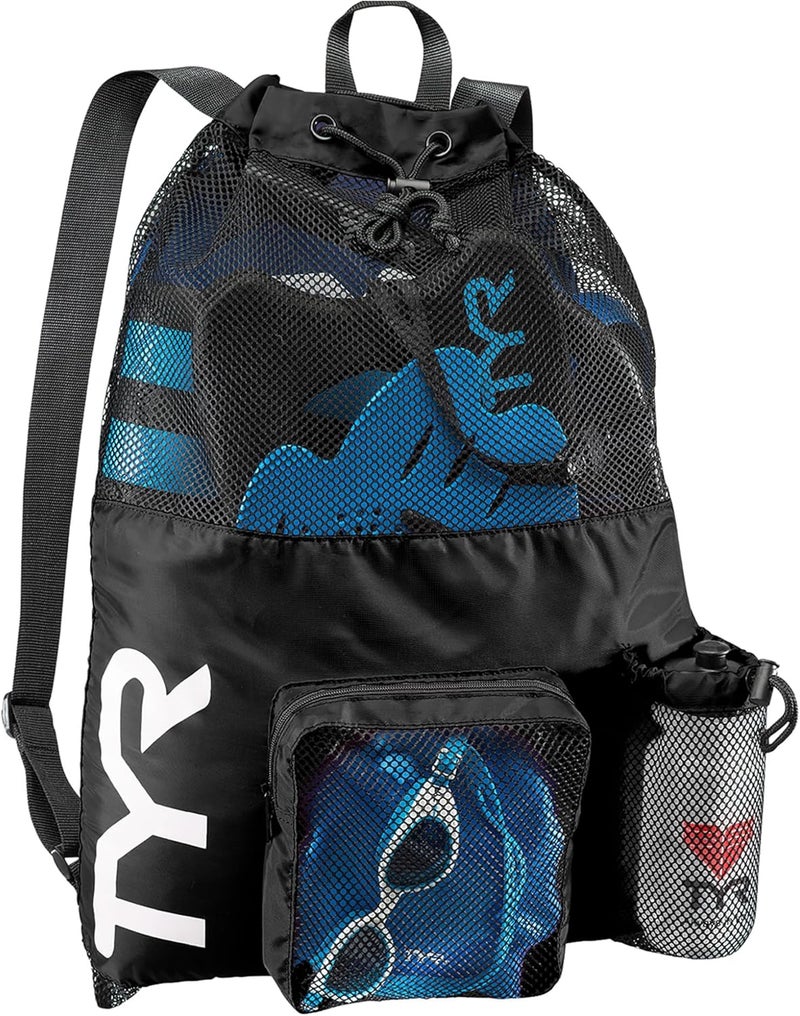 TYR Big Mesh Mummy Backpack for Swim, Gym and Workout Gear, Black, 40-Liter Capacity - Image 1