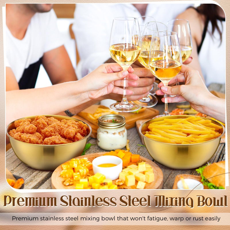 Nuogo 12 Pack 8.27 inches Gold Mixing Bowls with Airtight Lids Gold Serving Bowl Metal Salad Fruit Bowls Stainless Steel Soup Bowls Kitchen Accessories for Lunch Snack - Image 4